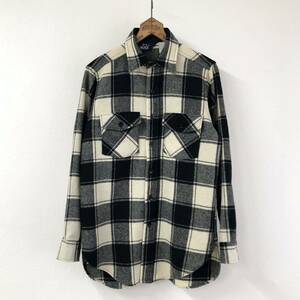 80s【Woolrich】ウールシャツ Mサイズ USA製 ブラック×オフホワイト ブロックチェック ヴィンテージ/ウールリッチ 黒 アメリカ製 70s