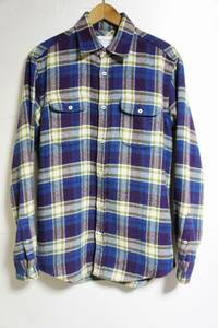 美品 正規 Tripl Stitched トリプルステッチ Check Flannel Overshirt Made in London チェック オーバーシャツ 青 M 本物 1216M