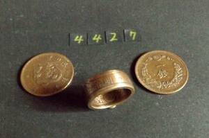 17号　 コインリング　 竜1銭銅貨使用 　ハンドメイド手作り指輪 菊紋 ステッカー（4427）送料無料 　他にも銀貨や銅貨の指輪を出品中