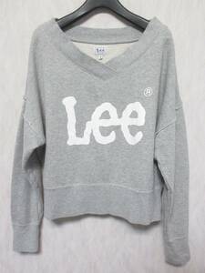 Lee Lee sweat sweatshirt long sleeve V neck Drop shoulder Short Logo lady's M gray irmri kn356