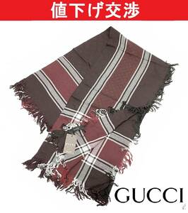 [新品未使用]グッチGUCCI マフラーストール 男女兼用チェック[正規品]