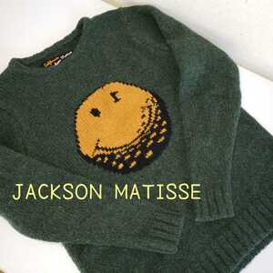 綺麗◆JACKSON MATISSE ジャクソンマティス 厚手 クルーネック スマイリーフェイス スマイル ニコちゃん ウールニット セーター レディース