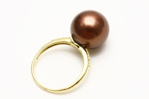 タヒチ黒蝶真珠パールリング【指輪】　12mm　チョコレートカラー　K18製/D0.07ct_画像5