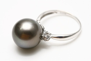  Tahiti Black Butterfly pearl pearl ring [ ring ] 12mm black gray color K18WG made /D0.08ct