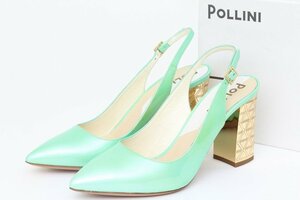  poly- -ni back strap pumps po Inte dotu tea n key heel shoes shoes Italy made lady's 36 size green POLLINI