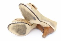 ルッソ マレーナ オープントゥパンプス リボン メタリック ウッドヒール 日本製 シューズ 靴 レディース 35サイズ ゴールド LUSSO MALENA_画像5