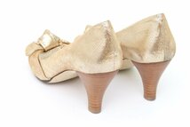 ルッソ マレーナ オープントゥパンプス リボン メタリック ウッドヒール 日本製 シューズ 靴 レディース 35サイズ ゴールド LUSSO MALENA_画像4