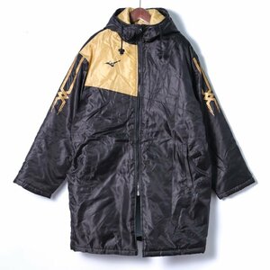  Mizuno bench coat with a hood . Zip up long coat outer sport men's F size black Mizuno