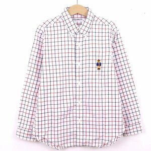  Miki House рубашка с длинным рукавом в клетку . карман кнопка down сделано в Японии хлопок 100% Kids для девочки 130 размер белый mikihouse