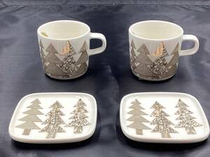 [ не использовался ] новый товар Marimekko Gold Koo sikosa кружка 2 шт & Mini plate 2 листов Рождество 