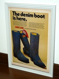 1974年 USA 70s 洋書雑誌広告 額装品 ACME Denim Boots デニムブーツ (A4サイズ) / 検索用 Dingo 店舗 ガレージ 看板 装飾 ディスプレイ