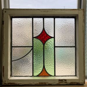 8s-962アンティークステンドグラス ダイヤ柄/花草柄 1920年代英国製/イギリス製