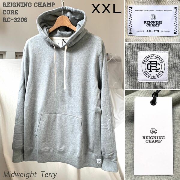 XXL 新品 REIGNING CHAMP レイニングチャンプ 定番 CORE ミッドウェイト スウェット パーカー グレー RC-3206 フーディー 送料無料