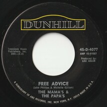 Mamas & The PapasDedicated To The One I Love / Free Advice Dunhill US 45-D-4077 201260 ROCK POP ロック ポップ レコード 7インチ 45_画像2