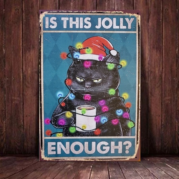 ブリキ看板　HANAKO　レトロ　猫カフェ　猫の看板　D4　黒猫　クリスマス　ウェルカムボード　イルミネーション