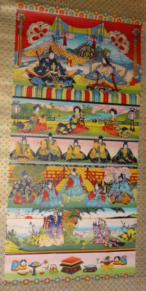 Rare Festival de poupée Vintage poupée Hinamatsuri affichage à cinq niveaux papier défilement peinture peinture japonaise Art Antique, Ouvrages d'art, livre, parchemin suspendu