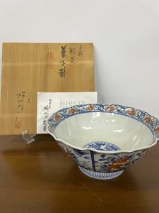【美品】 京焼 和楽庵 二代 高野昭阿弥 色絵輪花菓子鉢 約22cm 盛鉢 