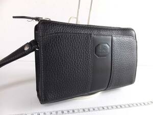 BURBERRY　バーバリー　本革レザー　ホースロゴ刻印　セカンドバッグ　内部ノバチェック茶　ブラックレザー　メンズ　鞄