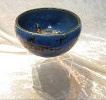 【陶磁器】ブルーのボウル 作家もの『ALLAN　PACE』茶碗 抹茶茶碗 カナダ 刻印あり ディスプレイ用品 インテリア用品_画像1