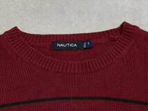 ☆送料無料☆ NAUTICA ノーティカ USA直輸入 古着 ロゴ ボーダー ニット セーター メンズ S レッド トップス 中古 即決_画像4