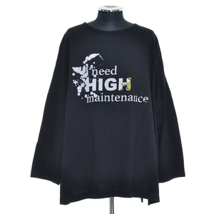 ●448480 BLACK Scandal Yohji Yamamotoヨウジヤマモト ●HIGH main tenance ラウンドネックスリットカットソー NV-T08-081 サイズ2 2018AW