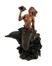 ホラ貝を持ってイルカに乗る人魚マーメイド彫像-装飾彫刻 ブロンズ風アンティーク仕上げ(輸入品_画像4