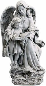 高さ 約48cm 座っている守護天使と子供のガーデン彫像 装飾用彫刻置物/ 庭園 芝生 贈り物(輸入品