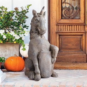 リンリスゴー宮殿のユニコーン彫像 守護獣彫刻 アンティークストーン風置物/庭園 玄関(輸入品