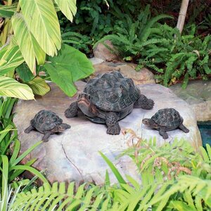 親子カメの家族 ガーデン亀の彫像 オーナメント彫刻置物/ 庭園 園芸 芝生 プール 水辺 プレゼント贈り物(輸入品