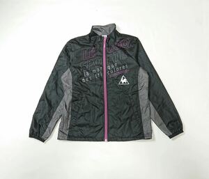 (未使用 レディース) le coq sportif // 長袖 トリコット裏地 ウォームアップ フルジップ ナイロン ジャケット (黒) サイズ M