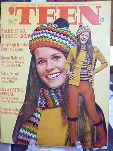 【アメリカのヤングポップカルチャー雑誌】'TEEN Fashion,Beauty&Entertainment　1971年 Feb SEX&DATING SPECIAL ニットファッション　