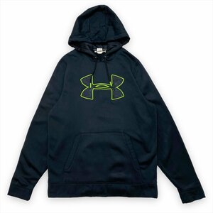 UNDER ARMOUR アンダーアーマー パーカー ブラック 古着 メンズ M 刺繍 ロゴ 蛍光 クリーニング済み