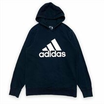 アディダス スウェット パーカー ブラック adidas 古着 メンズ M スポーツ ロゴ クリーニング済み_画像1