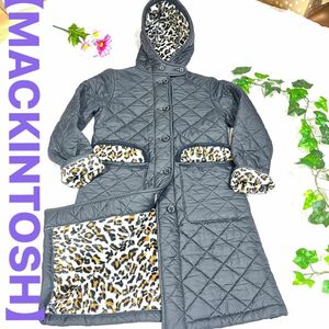 高級【MACKINTOSH】マッキントッシュレオパード　ロングコートブラック　サイズ34