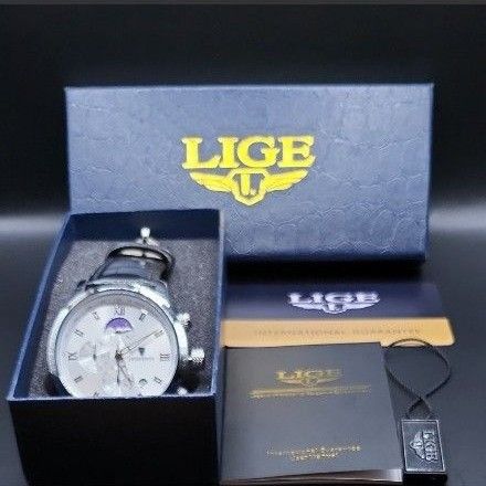 正規品】希少ワニ皮 LIGE 高級ブランド ムーンフェイズ メンズ腕時計 