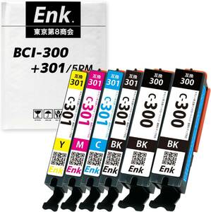 【Enk】 BCI-301+300BK/5MP キヤノン用 互換インク 互換インクカートリッジ BCI-301 (BK/C/M/Y)+ 300BK*2【5色+ブラック1本セット/計6本】
