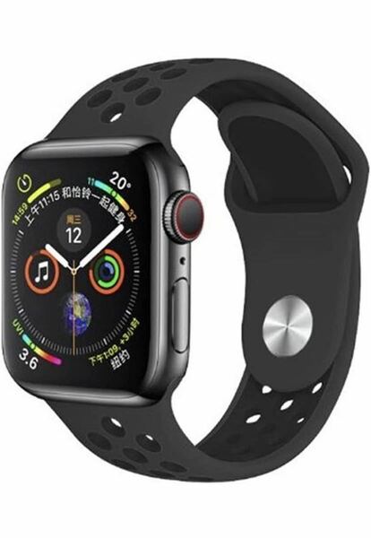Apple Watch アップルウォッチ バンド シリコン 交換ベルト　ラバーベルト38/40/41mm シリーズ2345678SE対応 スポーツバンド　通気性　黒