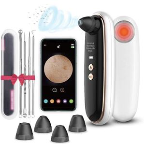 毛穴吸引器 カメラ付き 4種類吸引ヘッド 3段階吸引力 LED表示 USB充電