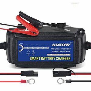 ADPOW 12V バッテリー充電器 5A バッテリーチャージャー 15-120Ah用 メンテナンス充電器 サルフェーション除去 7段階全自動充電 LED表示