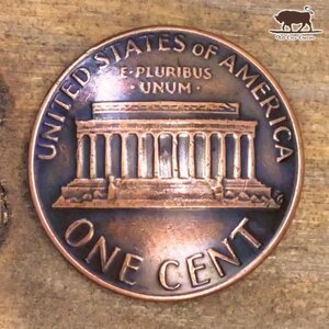 ◆コンチョ ネジ式　アメリカ　1セント　リンカーン記念館　燻し　18.5mm　コイン　ボタン　パーツ