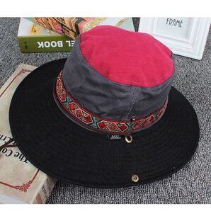 サファリハット レディース 帽子 山ガール ブラック×グレー×ピンク