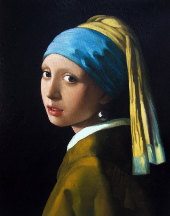 Chef-d'œuvre de peinture à l'huile de Vermeer_Girl with a Pearl Earring (alias Girl with a Blue Turban) MA96, Peinture, Peinture à l'huile, Portraits