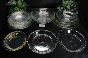 *.93[17 point set ] Pyrex /iwaki* heat-resisting glass * pie plate * circle plate * retro pattern * frill *