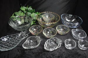 0.144. glass plate *10 point and more * glass bowl * fruit design * apple * strawberry * pineapple * clear glass * coloring pattern 