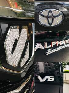 RA4SV1A★新品★トヨタ ALPHARD アルファード 30系★フロンド/リア バックドア エンブレム＆ロゴマーク＆V６ クリスタル ステッカー★4点