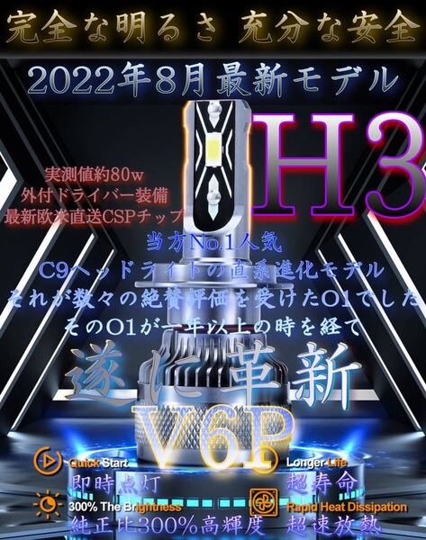 H3 LED ヘッドライト バルブ フォグ 超絶爆光 V6P 6000k 最強.CSP 高輝度 高出力 最新