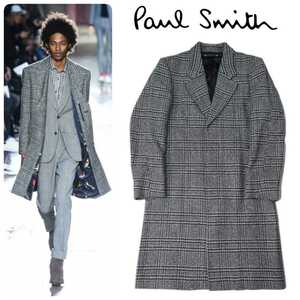 定価154,000円 17AW Paul Smith ポールスミス メインライン 高級グレンチェックカシミアキャメルウールツイードチェスターコート XL 美品