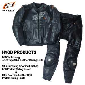HYOD ヒョウドウ D30プロテクター 高性能ST-Xパンチングレザーライダースジャケット&ST-Xレザーパンツ レーシングスーツ LW 美品 革ツナギ