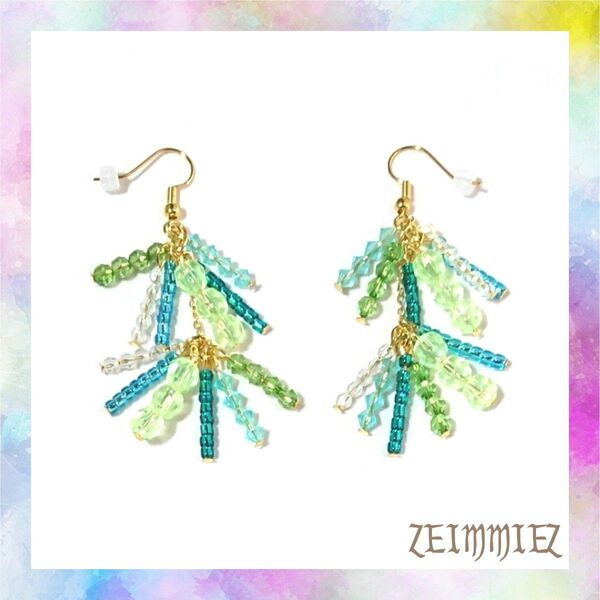 ハンドメイド 【ピアス】グリーン×ブルー No.12