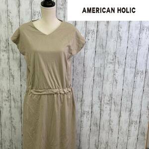 AMERICAN HOLIC★アメリカンホリック★Vネックウエスト切り替えフレンチスリーブカットワンピース★サイズF　10-22　